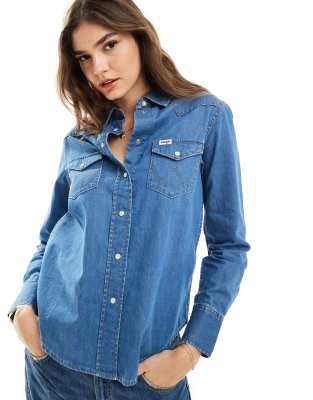 Wrangler - Klassisches Western-Jeanshemd in mittlerer Waschung-Blau