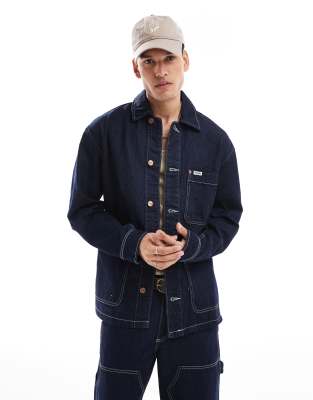 Wrangler Wrangler Kobe utility stitch denim chore jacket relaxed fit in dark wash co-ord-Navy