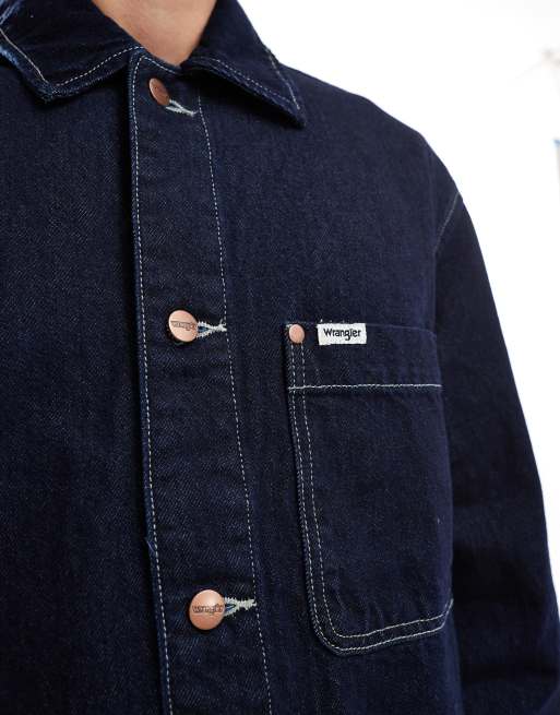 Wrangler Kobe utility stitch denim chore jacket relaxed fit in