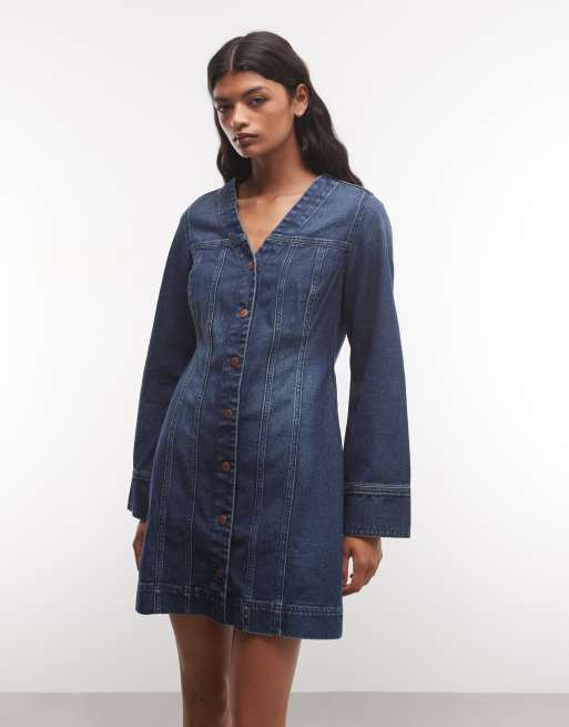 Wrangler langärmliges Denim-Kleid im Mod-Stil in Blau, 3 von 4