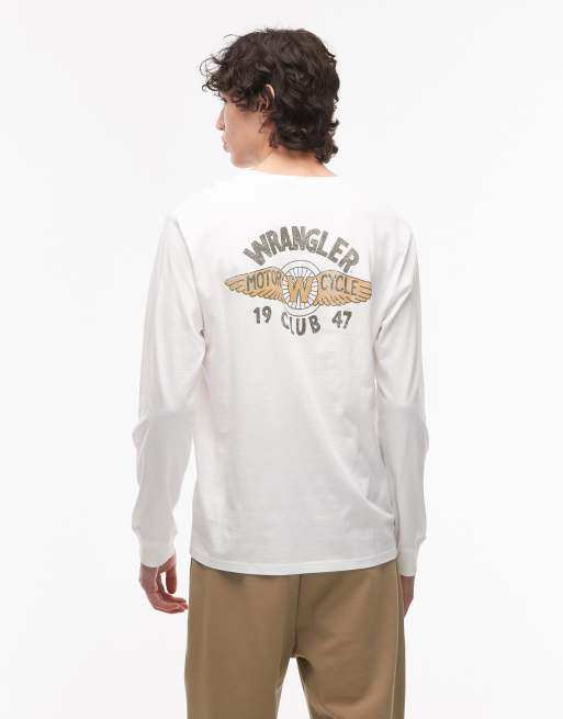 Wrangler – Langärmliges T-Shirt in Weiß mit „Motorcycle Club“-Logo auf der Brust, 3 von 5