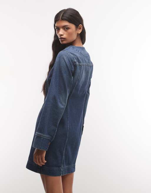 Wrangler langærmet denim mod-kjole i blå, 4 af 4