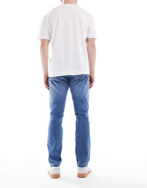 Wrangler - Larston - Jeans slim affusolati lavaggio blu medio, 3 di 5