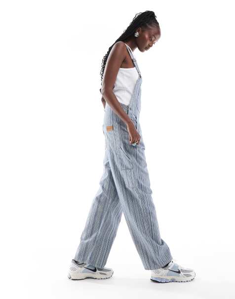 Wrangler – Latzhose in Schwarz und Weiß mit geradem Bein und Nadelstreifen - view 1