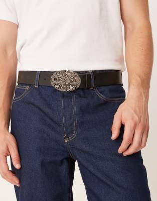 Wrangler Leather Belt With Eagle Logo Buckle In Black