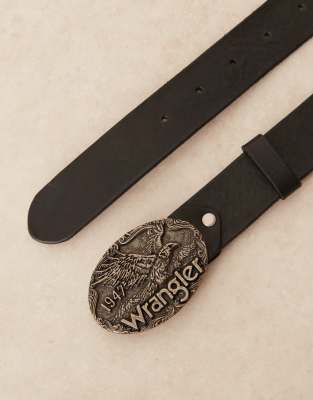 Wrangler Leather Belt With Eagle Logo Buckle In Black