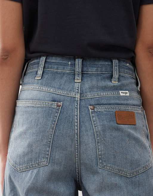 Wrangler - Lichtgewicht losse jeans met split aan de voorkant in blauwe wassing, 4 van 5