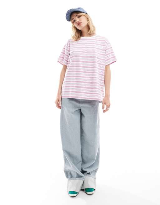 Wrangler – Liliowa koszulka w paski o fasonie girlfriend