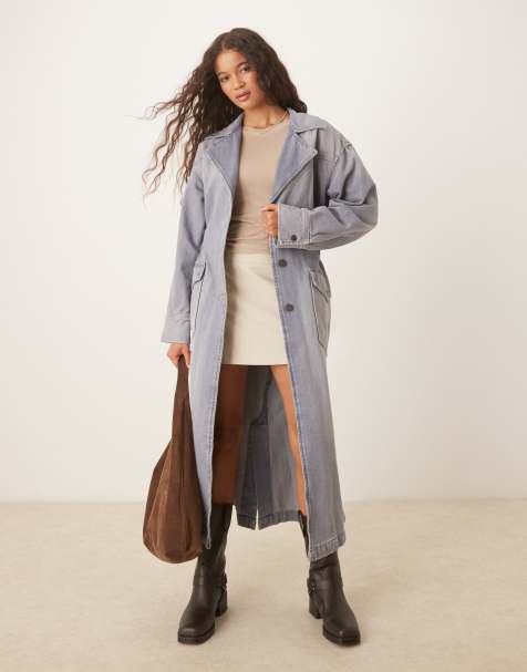 Wrangler – Ljusblå, stentvättad trenchcoat i denim - view 1