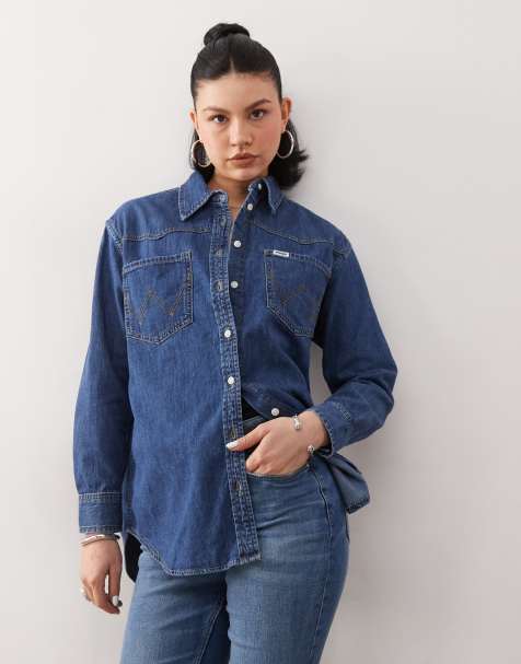 Wrangler – Locker geschnittenes Jeanshemd in Dunkelblau - view 1