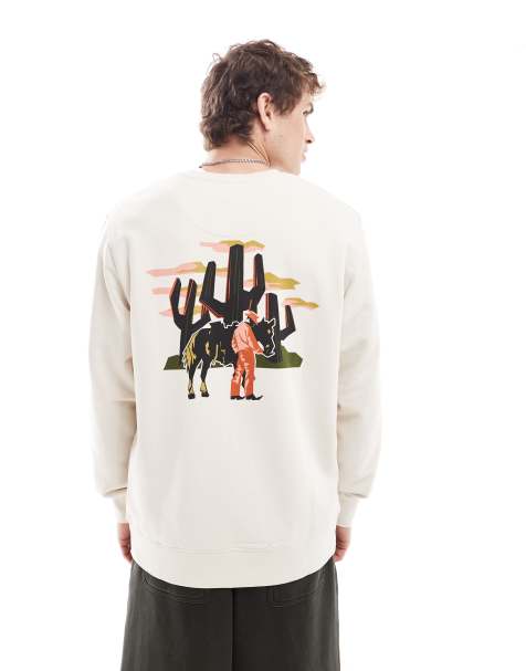 Wrangler – Locker geschnittenes Sweatshirt in Wollweiß mit Cowboy-Print auf dem Rücken - view 1