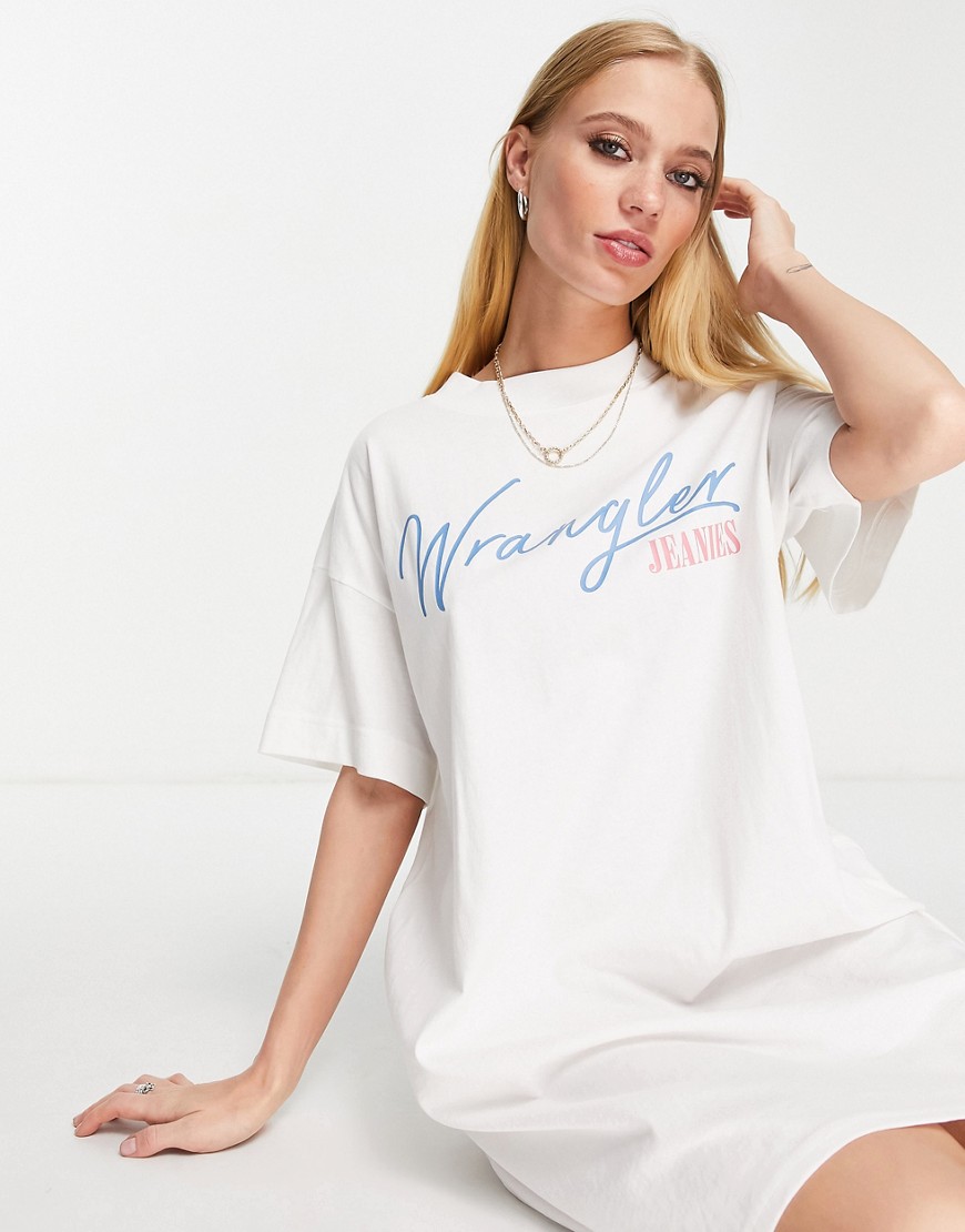 Wrangler logo t-shirt dress in off white