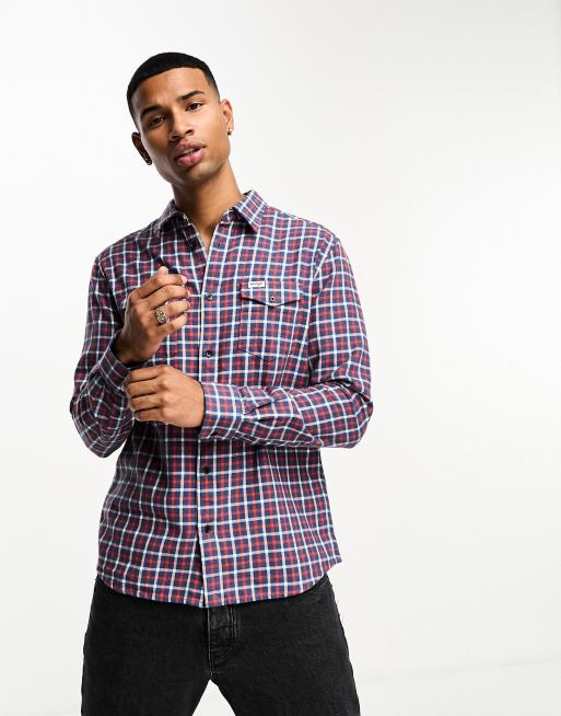 Wrangler long sleeve check shirt in navy | ASOS