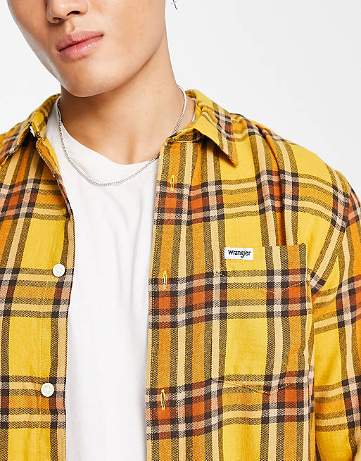 Wrangler long sleeve check shirt in yellow | ASOS