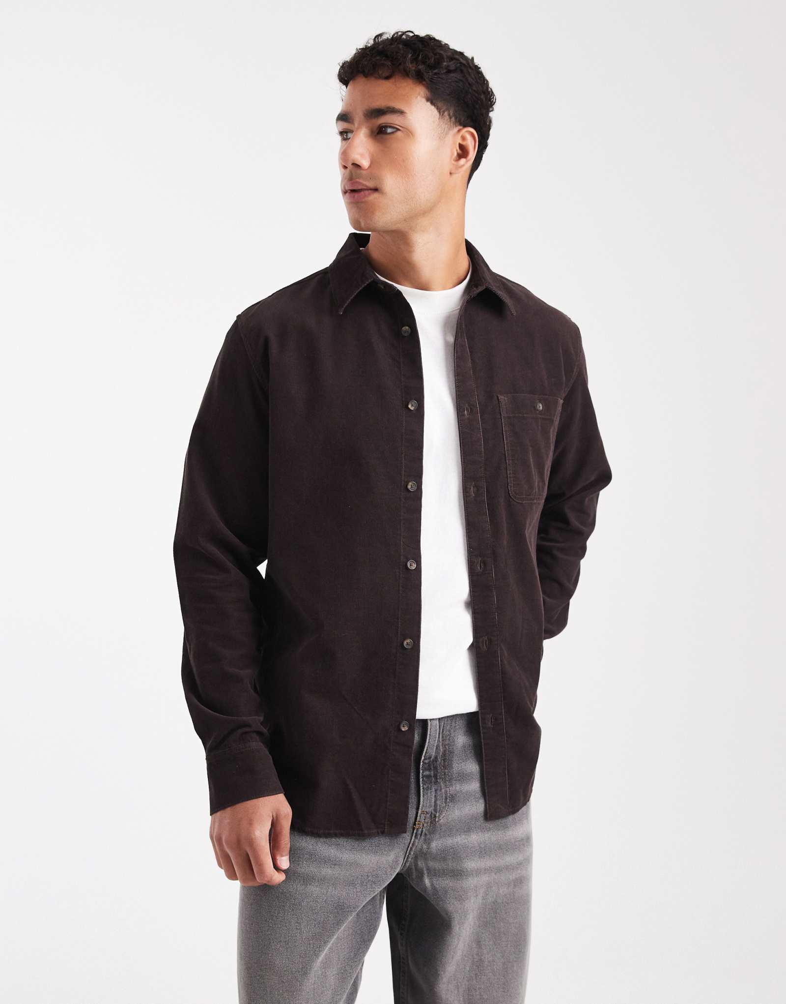 Вельветовая рубашка Wrangler с длинным рукавом шоколадно-коричневого цвета