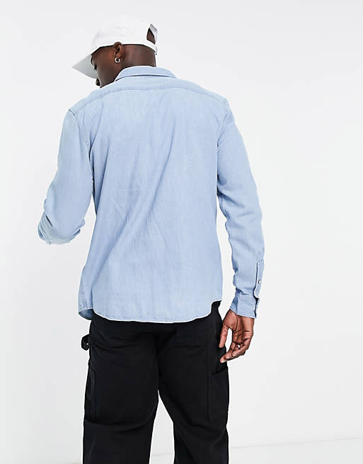 Wrangler long sleeve denim shirt in blue | ASOS