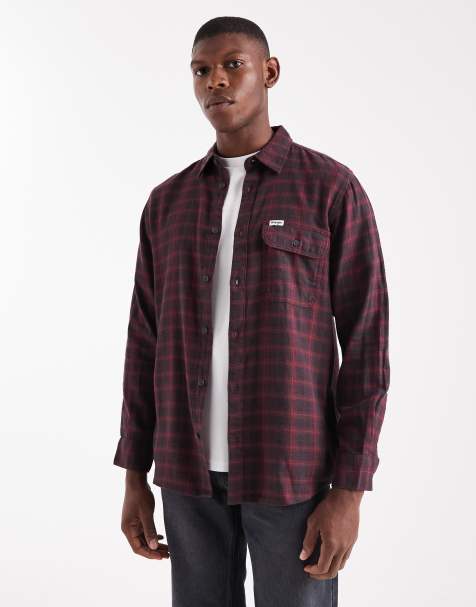 Wrangler long sleeve flannel shirt in red/black check - view 1