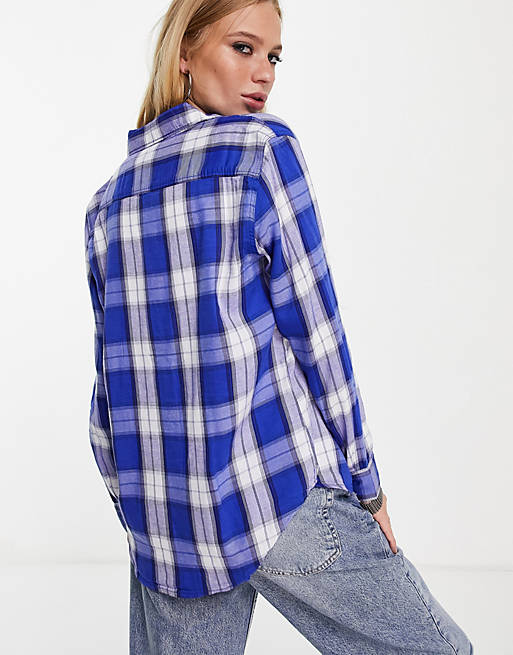 Wrangler long sleeve pocket checked shirt in wrangler blue | ASOS
