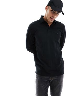 long sleeve refined polo shirt in black