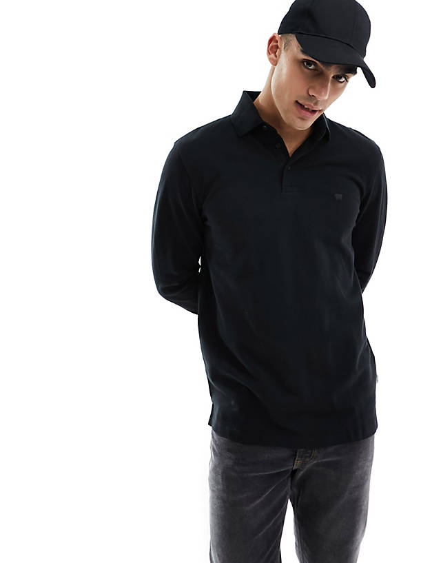 Wrangler - long sleeve refined polo shirt in black
