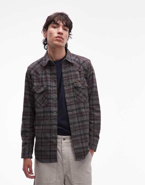 Wrangler long sleeve western shirt in black check - view 1