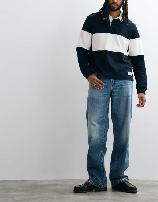 Wrangler loose straight denim jeans in mid wash , 1 of 5