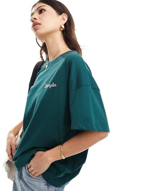 Wrangler - Losvallend T-shirt in donkergroen