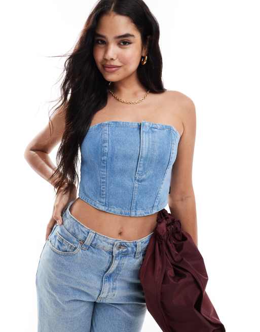 Wrangler - Lyseblå korsetoverdel i denim