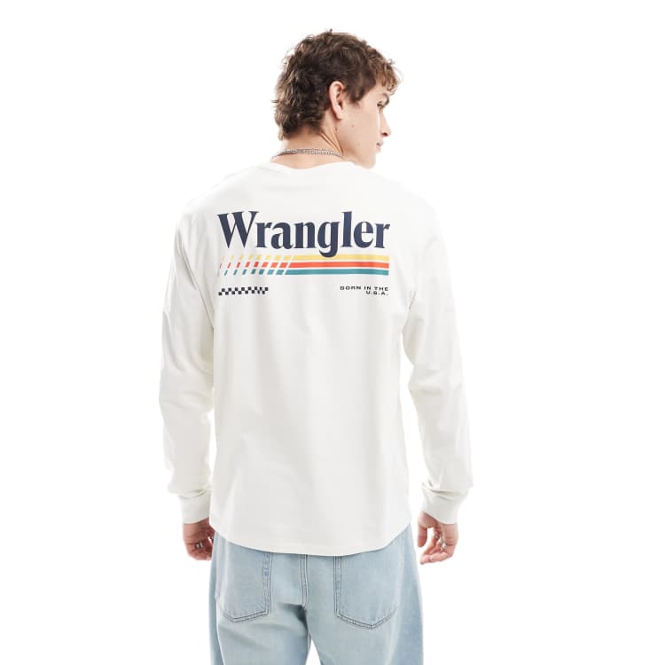 Wrangler Maglietta a maniche lunghe taglio comodo bianco sporco con stampa del logo sul retro ASOS