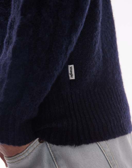 Wrangler - Maglione lavorato a trecce blu navy, 5 di 5