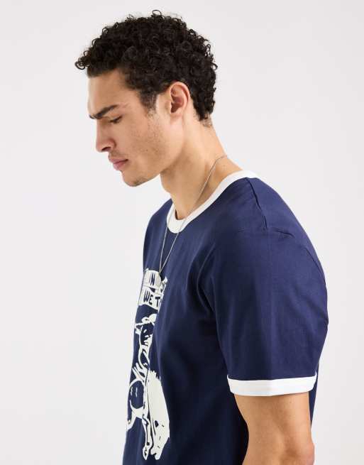 Wrangler – Marinblå t-shirt med kantrand, 4 av 5