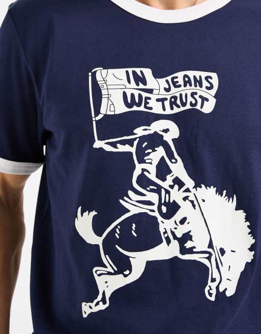 Wrangler – Marinblå t-shirt med kantrand, 5 av 5
