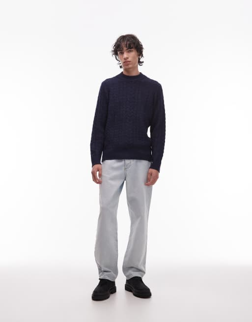 Wrangler - Marineblå kabelstrikket trøje, 2 af 5