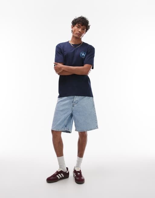 Wrangler - Marineblå T-shirt med cowboy-logo på brystet, 2 af 4
