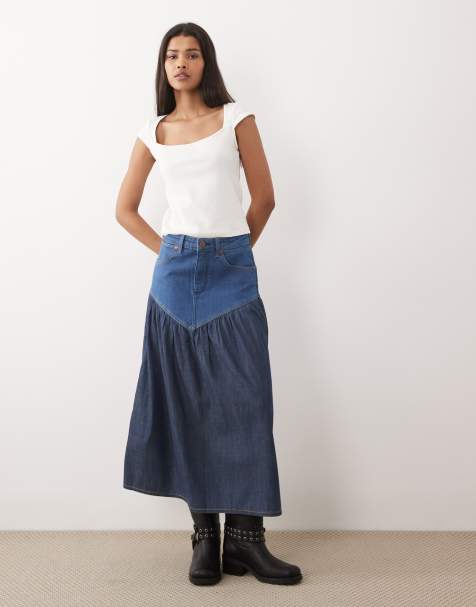 Wrangler – Maxi-Jeansrock in mittelblauer Waschung mit miederförmiger Taille - view 1