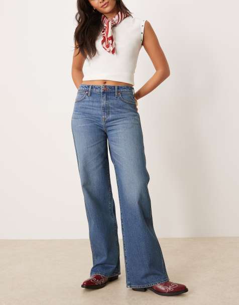 Wrangler – Mellanblå, blekta, raka, lediga jeans - view 1