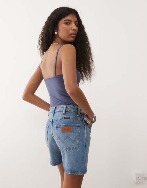 Wrangler – Mellanblå jeansshorts i cowboystil, 4 av 5