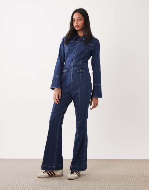 Wrangler – Mörkblå, tvättad catsuit i denim och retrostil - view 1