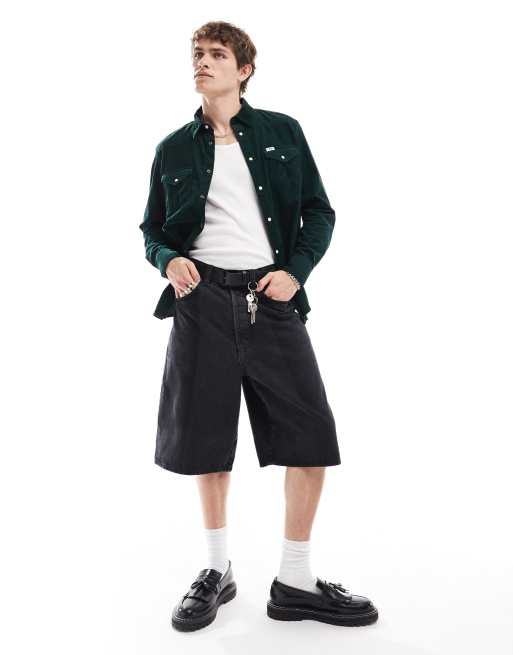 Wrangler – Mörkgrön manchesterskjorta i cowboystil med 1 ficka, 4 av 4