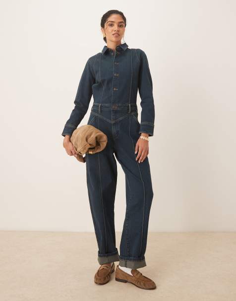 Wrangler - Mørkeblåt western-jumpsuit med tøndeformede ben - view 1