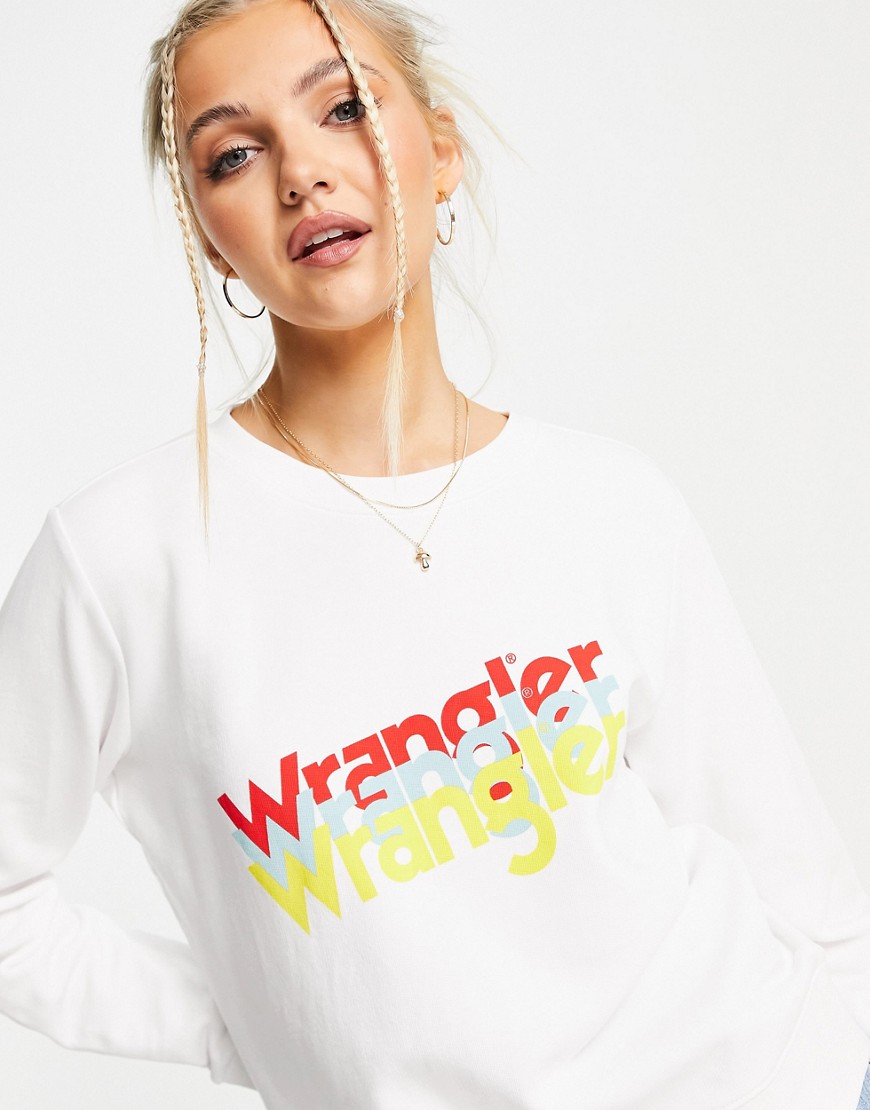 Wrangler multi logo crewneck sweatshirt in white