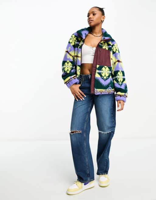 Wrangler - Multifarvet fleece med lynlås og print i imiteret lammeskind, 4 af 4