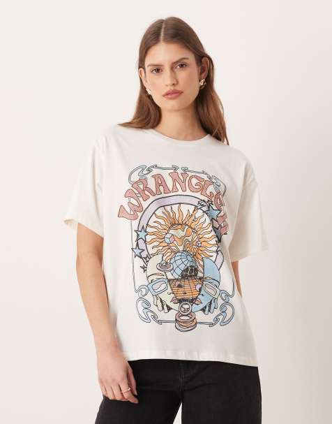 Wrangler – Naturvit t-shirt i girlfriend-modell - view 1