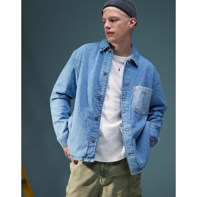 ジャケット・アウター ACV-JK03CLD COTTON LINEN DENIM WORK JKT Wrangler Novak acid wash denim chore jacket relaxed fit in light