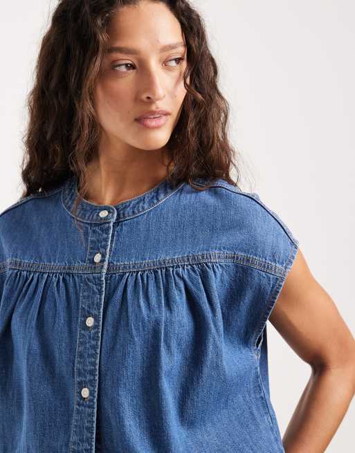 Wrangler - Overhemd met verlaagde schouders in medium blauwe wassing, 3 van 4
