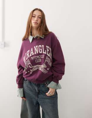 Wrangler - Oversize-Sweatshirt in Lila/Burgunderrot mit Print