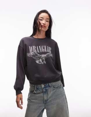 Wrangler - Oversize-Sweatshirt in verwaschenem Schwarz mit grafischem Brustprint
