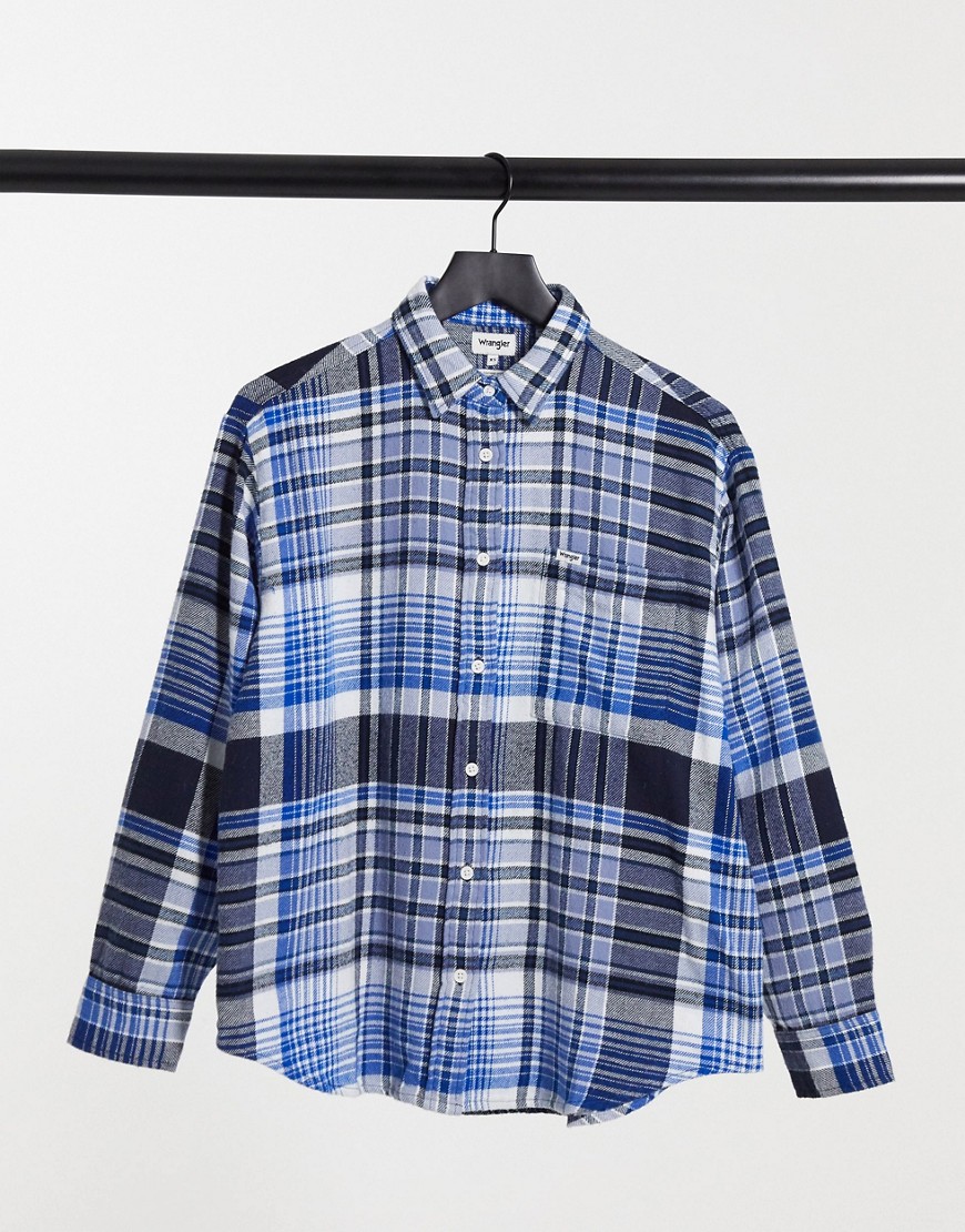 Wrangler oversized check flannel shirt in blue-Blues
