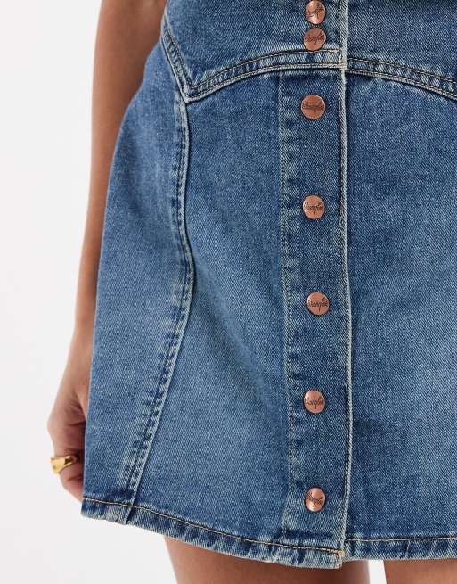 Wrangler paneled skirt in denim mid blue, 4 of 5