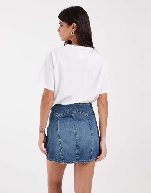 Wrangler panelled skirt in denim mid blue, 2 of 5